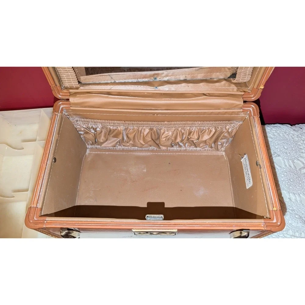 Vintage Samsonite Case Mirror & Tray Hard Side Suitcase Brown Luggage No Key